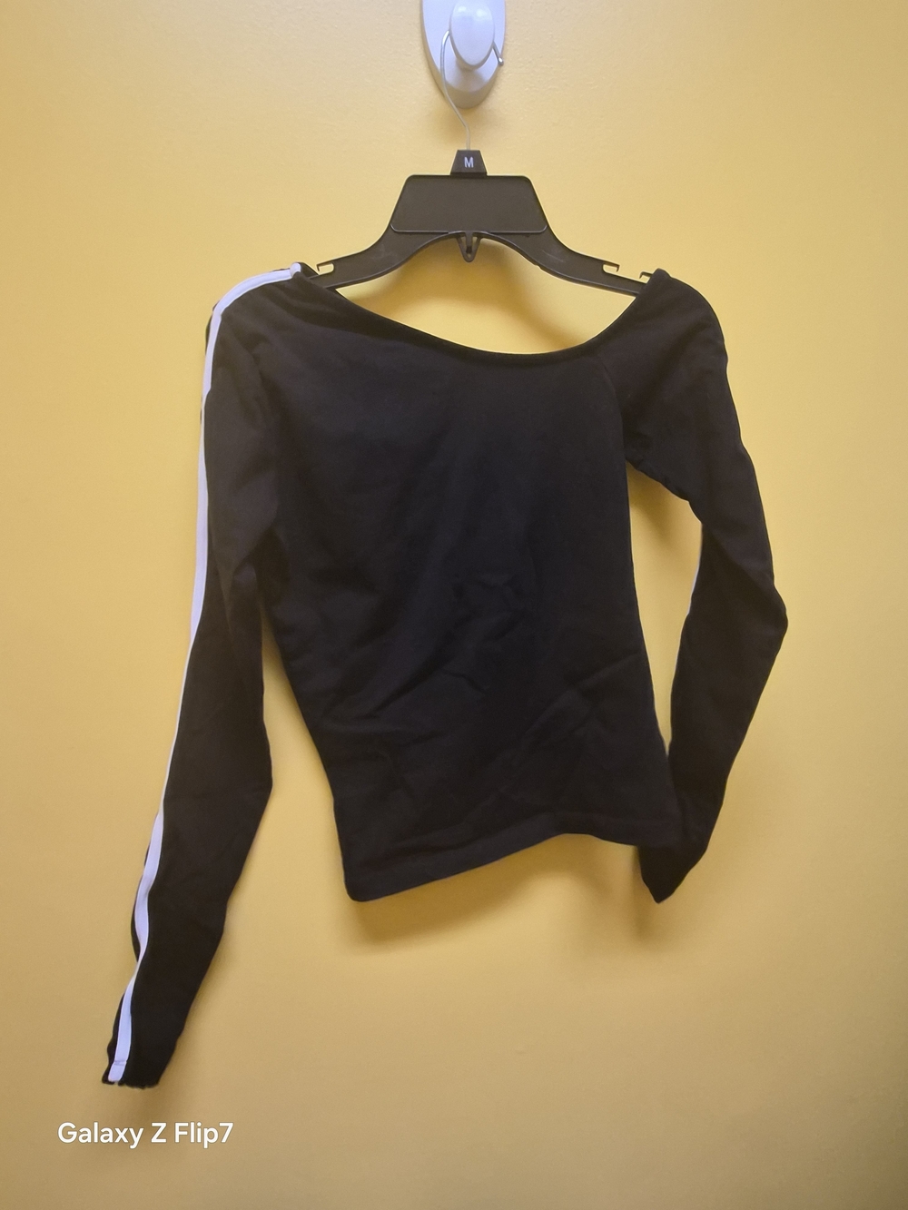 Boohoo Black Off-Shoulder Long Sleeve Top with White Sleeve Stripe